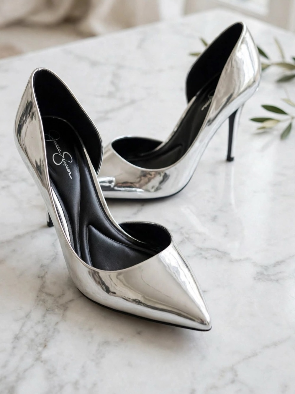 Jessica Simpson Metallic Silver Pointed Toe D'Orsay Stiletto Heels
